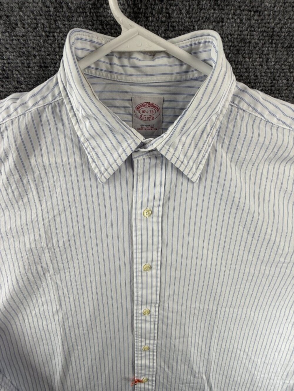 Brooks Brothers 16.5 33 Striped Cotton Point Blue Business Button Up Men Shirt